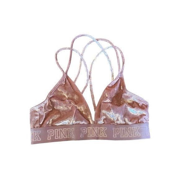 Victorias Secret PINK Bra Light Line Wide Band Wireless Velour Mauve Rose SZ S - Picture 1 of 6